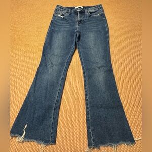 Flying Monkey Size 28 Distressed Cropped Flare Jeans Mid Rise Raw Frayed Hem